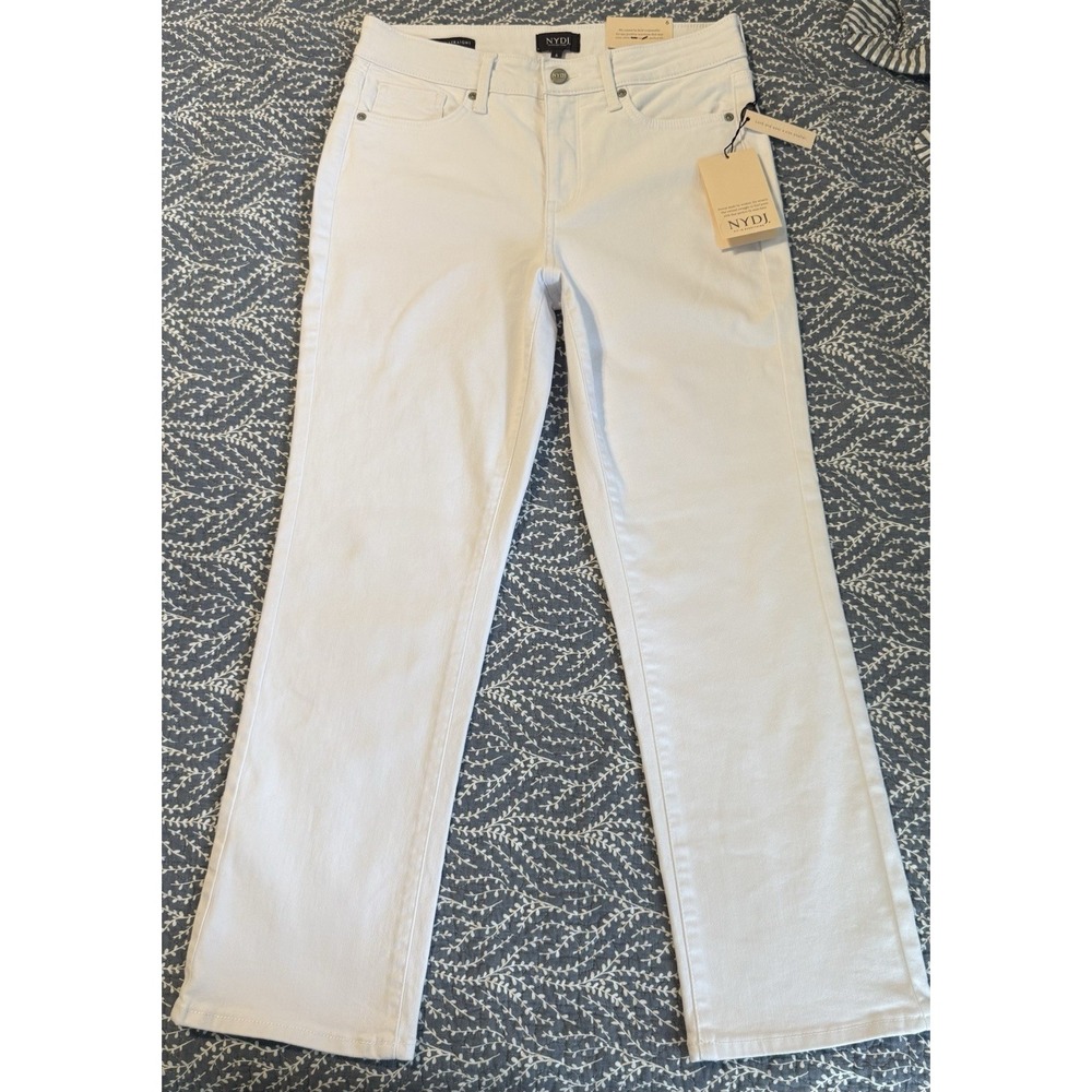 NYDJ Ellison HR Straight Ankle Jeans White Size 6 NWT Stretch Lift Tuck